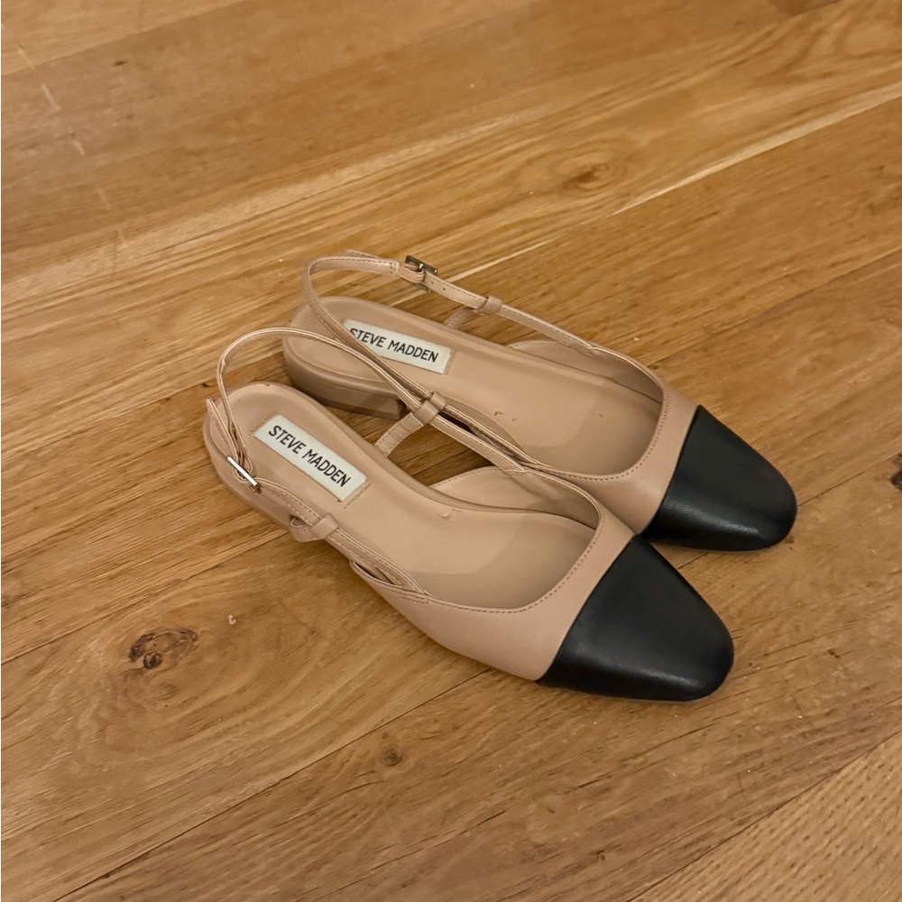 Steve Madden Two-Tone Nude and Black Pointed Belinda flats